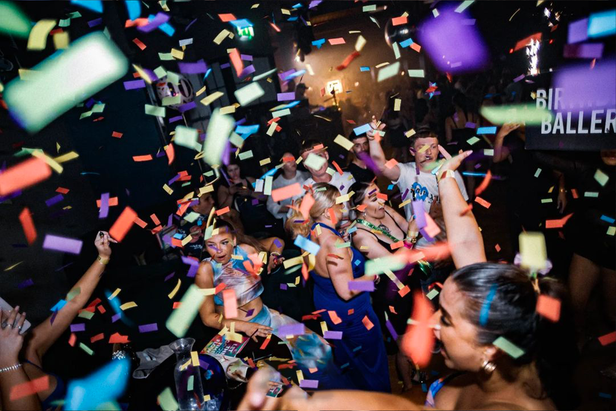 A packed scene at Revolution Cardiff’s Club Room, showcasing the VIP area with a group of people celebrating a birthday like they should.